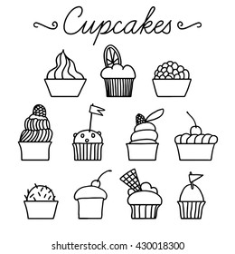 Set of vector black and white elements for party and Birthday isolated on white background. Vector cute elements for party, wedding, Birthday, postcards, invitations and other.