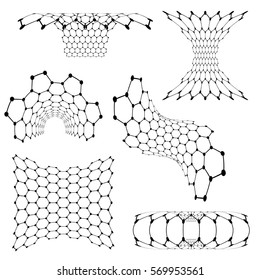 Set of Vector Black and White  elements.  HEXAGON GRID DISTORTION.