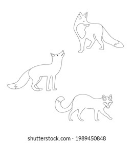 Set of vector black and white foxes for coloring. Textile, wallpaper, child's play
