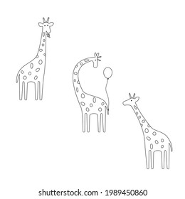 Set of vector black and white giraffes for coloring. Textile, wallpaper, child's play