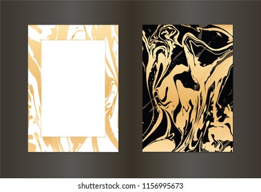 Set of vector black, white and gold design template for party, invitation, web, banner, birthday, wedding, business card. Abstract golden background.