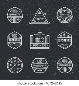 set of vector black and white hipster modern labels, icons, logos isolated  - white on black background