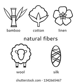 Set of vector black and white icons of natural fibers