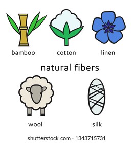 Set of vector black and white icons of natural fibers