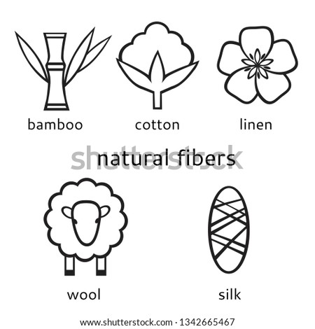 Set of vector black and white icons of natural fibers