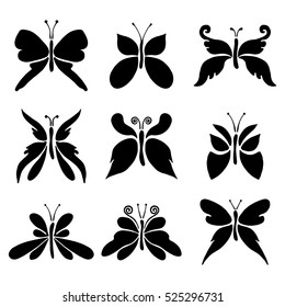 Set of vector black and white  illustration of insect. Butterfly isolated on the white background. Hand drawn decorative graphic vector logo, icon, sign, symbol, illustration