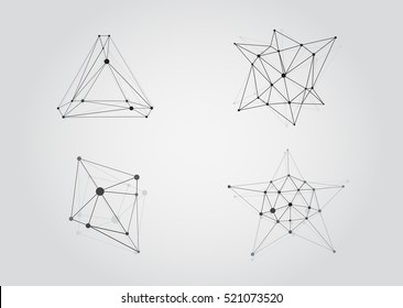 Set aus Vektorschwarz-weißem Gittergewebe Form Symmetrisches Lined Objekt mit Punkten.