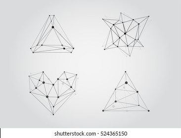 Set of Vector Black and White Lattice Shape Symmetric Lined Object with Dots.