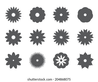 set of vector black and white, silhouette flower icons, logos isolated