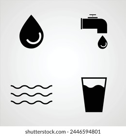 set of vector black and white water icons on a white background