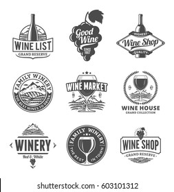 Set Of Vector Black And White Wine Logo