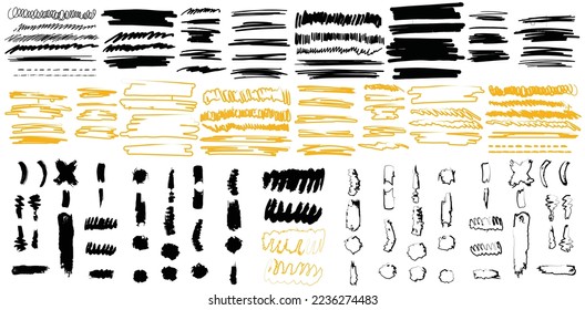 Set of Vector Black and Yellow Brushes and Strokes. Grunge textured elements design background.