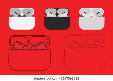 set of vector black-and-white icons for air pods. eps
