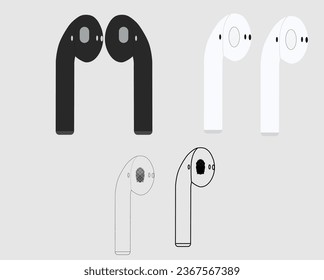 
set of vector black-and-white icons for airpods . eps