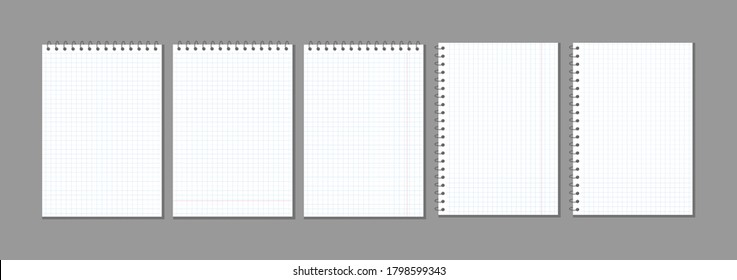 set of vector blank checkered sheets for notes. blank template mock ready for notes messages. collection of spiral plaid notepad on spring copy space for your text