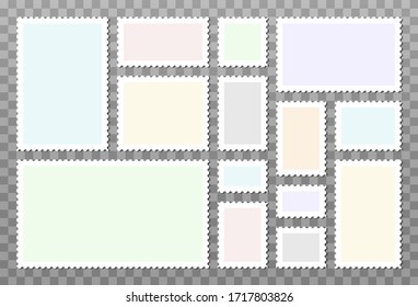 Set vector blank postage stamps isolated transparent background  Empty templates and place for your images   text 