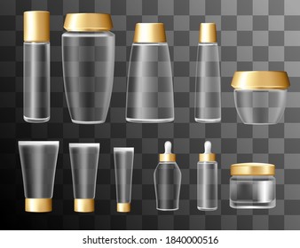Set vector blank templates of empty and clean transparent plastic containers realistic vector illustration