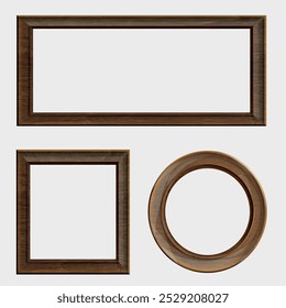 Conjunto de quadros de madeira em branco vetorial (redondo e quadrado).