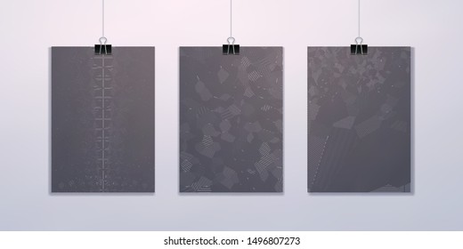 Set of vector blanks, abstract backgrounds, patterns of thin lines.