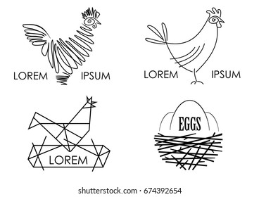 Set of vector blanks for a logotype or emblem of a poultry farm, a grocery store