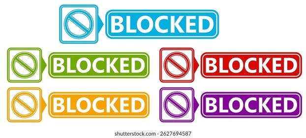 set Vector Icono de bloque. Ilustración vectorial de diseño de Plantilla de etiquetas adhesivas de signos de prohibición