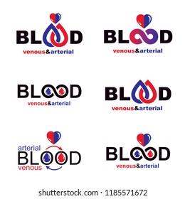 Set of vector blood donation conceptual illustrations. Hematology theme, medical treatment designs for use in pharmacy.