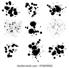 Set of vector blots. Blobs and splashes of paint. Black on white color. Black ink splashes on white background Holidays Holi or Mardi Gras Festive backdrop Typographic design