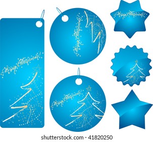 Set of vector blue badges with sparkling christmas design