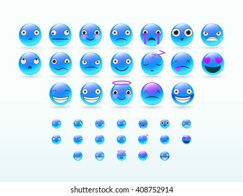 Set of vector blue emoticons. Smile icons.