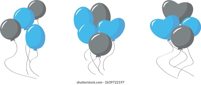 a set of vector blue and gray vector balloons in different compositions for your holidays