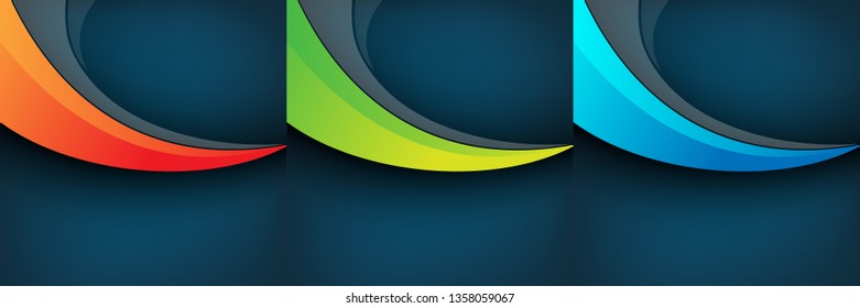 Set vector blue, green, blue abstract background. Wavy waves banner color line for web banner. 