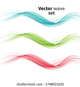 
Set of vector blue, green, pink waves, horizontal wavy wave lines on a white background. Design element