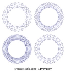 Set of vector blue guilloche rosettes certificate or diplomas, decorative elements