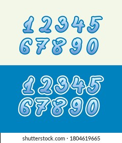 Set of vector blue numbers. Cartoon numbers.