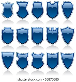 set of vector blue and silver shiny shields