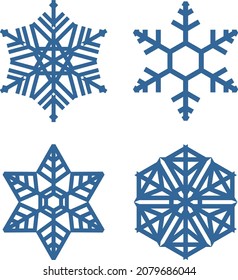A set of vector blue six-pointed snowflakes.