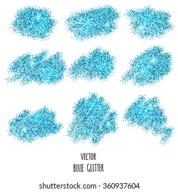 Set of vector Blue sparkles on white background. Blue glitter background. 