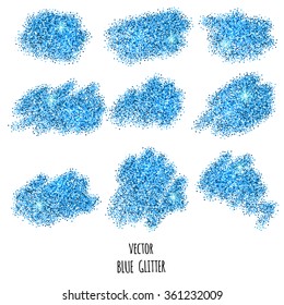 Set of vector Blue sparkles on white background. Blue glitter background. 