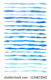 Set of vector blue watercolor lines isolated on a white background. 