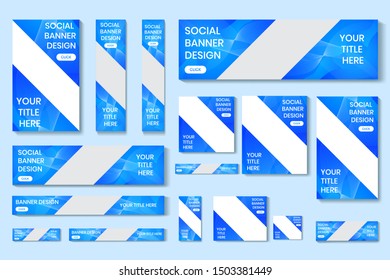 set of vector blue web banners of standard sizes for sale with a place for photos. Vertical and horizontal templates.
