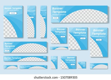 set of vector blue web banners of standard sizes for sale with a place for photos. Vertical and horizontal templates 