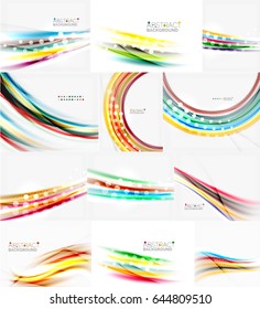 Set of vector blurred smooth color waves on white background
