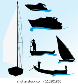 Set of vector boat silhouettes