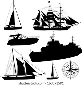 Set of vector boat silhouettes 