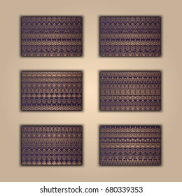 Set of vector boho ethnic banners. Tribal business background. India ornament. Stylish template. African background. Aztec cover. Arabic borders.