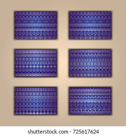 Set of vector boho ethnic banners. Tribal business background. India ornament. Stylish template. African background. Aztec cover. Arabic borders.