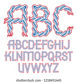 Set of vector bold capital alphabet letters isolated created with abstract curvy lines. 