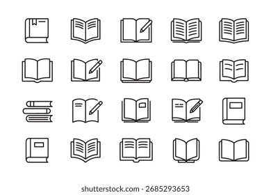 Satz von Vektorbuchsymbolen Linienstil, Vektorgrafik