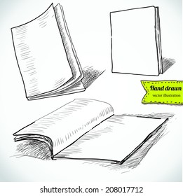 set of  vector books isolated, sketchy illustration hand drawn