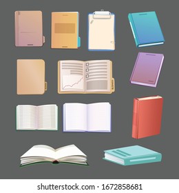 A set of vector books, office folders and files